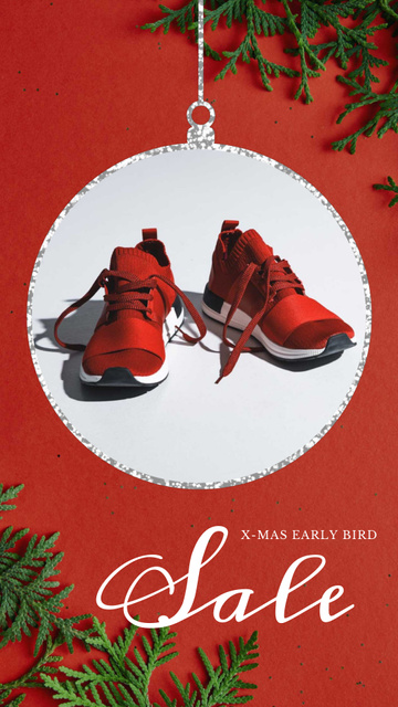 Xmas Offer Sport Shoes in Red Instagram Video Story Πρότυπο σχεδίασης