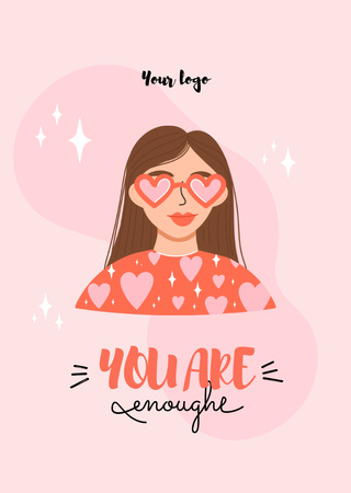 Mental Health Inspiration With Girl In Sunglasses Postcard A6 Vertical Design Template