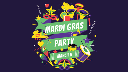 Mardi Gras Bright Party Announcement FB event cover Design Template