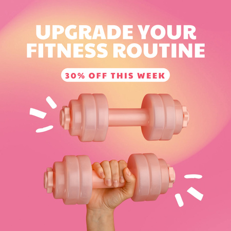 Platilla de diseño Dumbbells For Fitness Routine With Discount Offer Animated Post