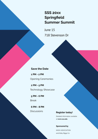 Summer Summit Announcement with Colorful Geometric Pattern in Blue Poster B2 Šablona návrhu