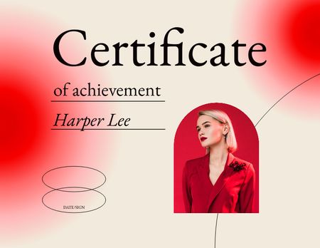 Achievement Award in Beauty School with Stylish Model Certificate Design Template