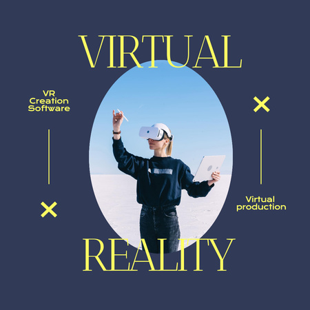 Designvorlage Woman in Virtual Reality Glasses für Instagram AD