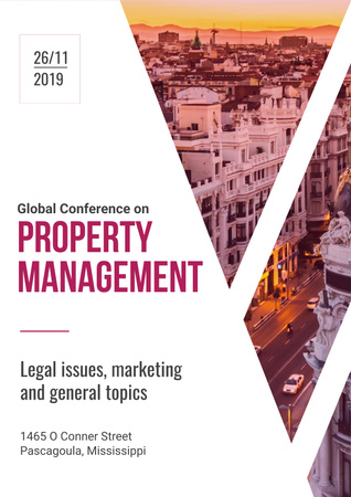 Property Management Conference Invitation with City View Poster Tasarım Şablonu