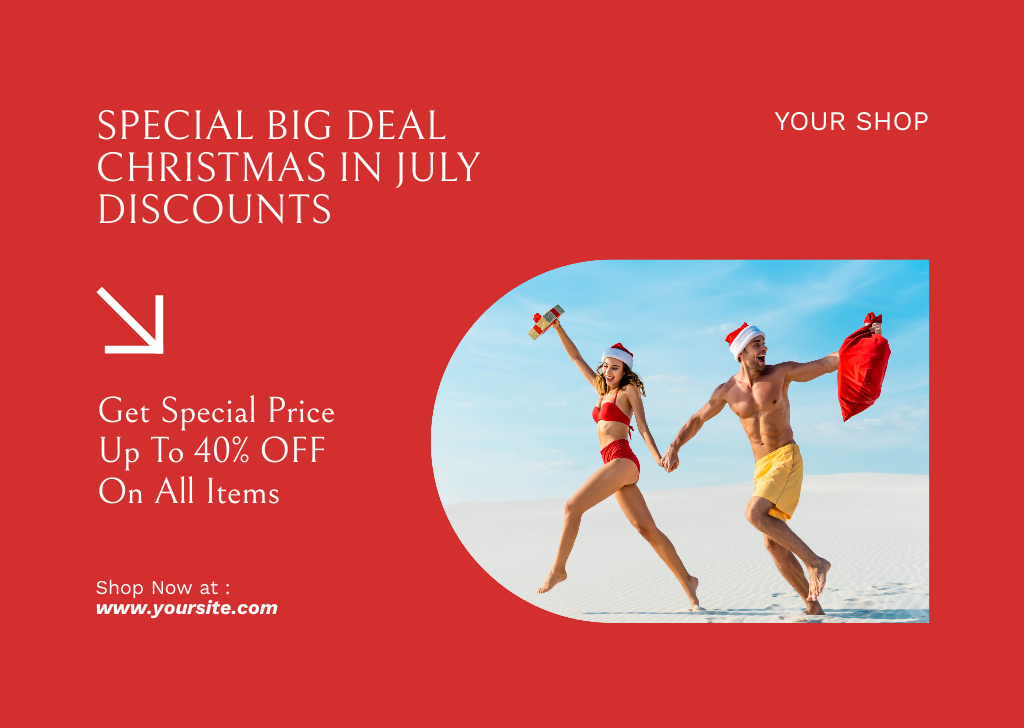 Beneficial Sale Offer On Christmas in July with Couple by Sea Flyer A6 Horizontalデザインテンプレート