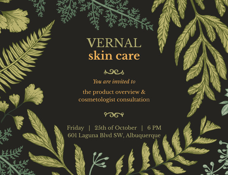Plantilla de diseño de Evento de cuidado de la piel con hojas de helecho verde Invitation 13.9x10.7cm Horizontal 