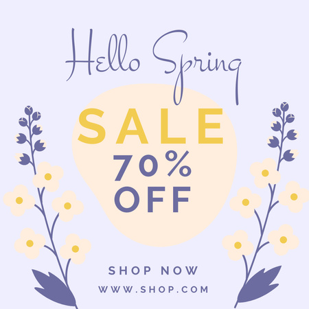 Spring Sale Offer with Purple Flowers Instagram AD Design Template