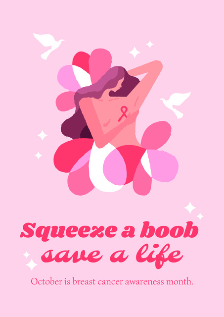 Plantilla de diseño de Breast Cancer Awareness with Woman and Symbolic Ribbon Poster 