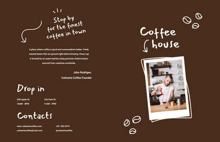 Coffee House Ad with Barista Brochure 11x17in Bi-fold Design Template