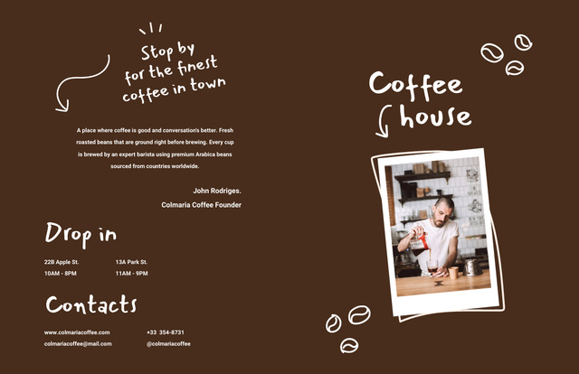 Finest Coffee House Promotion with Barista Brochure 11x17in Bi-fold Šablona návrhu