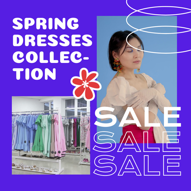 Spring Dresses Collection Sale In Blue Animated Post Design Template