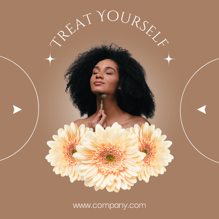 African American Woman Using Jade Roller for Facial Massage Instagram Design Template
