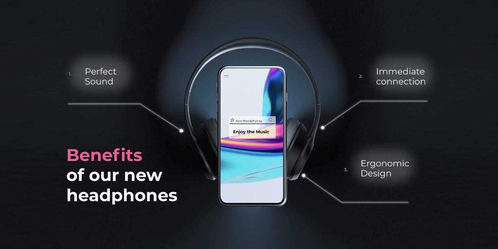 New Headphones Ad with Modern Smartphone Twitter Modelo de Design