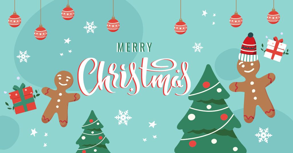 Christmas Greetings Gingermen and Trees Facebook ADデザインテンプレート