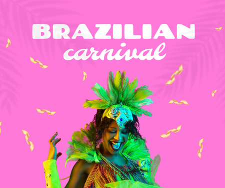 Ontwerpsjabloon van Facebook van braziliaanse carnaval aankondiging met meisje in kostuum