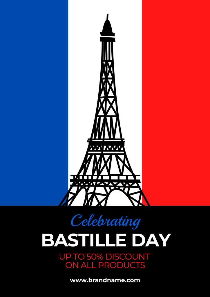Happy Bastille Day Greeting with French Flag Poster Modelo de Design
