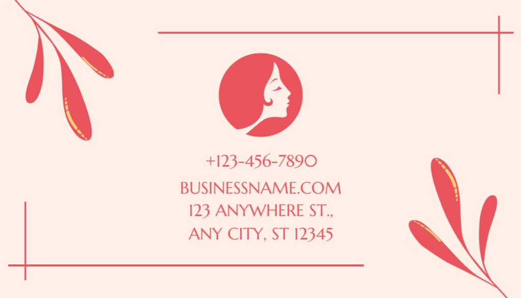 Platilla de diseño Beauty Salon Ad with Illustration of Woman on Red Business Card US
