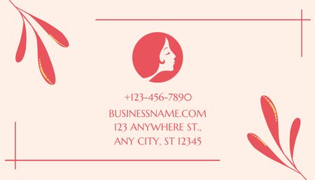 Ontwerpsjabloon van Business Card US van Advertentie voor schoonheidssalon met illustratie van vrouw