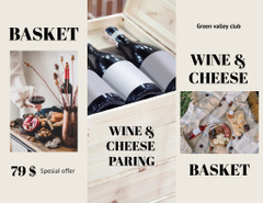 Wine Tasting Event Announcement with Bottles and Cheese