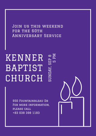 Baptist Church Invitation with Candles on Purple Poster A3 Design Template