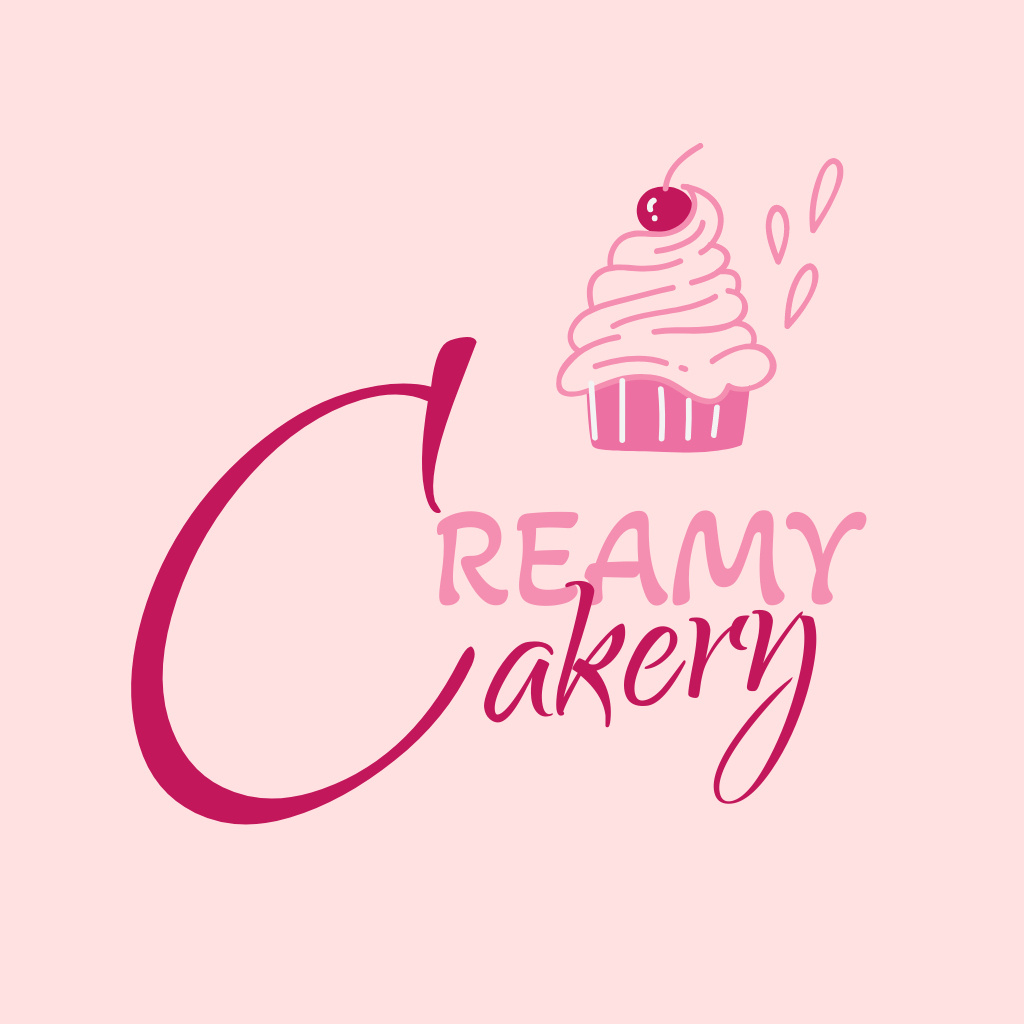Designvorlage Bakery Ad with Creamy Cupcake with Cherry für Logo