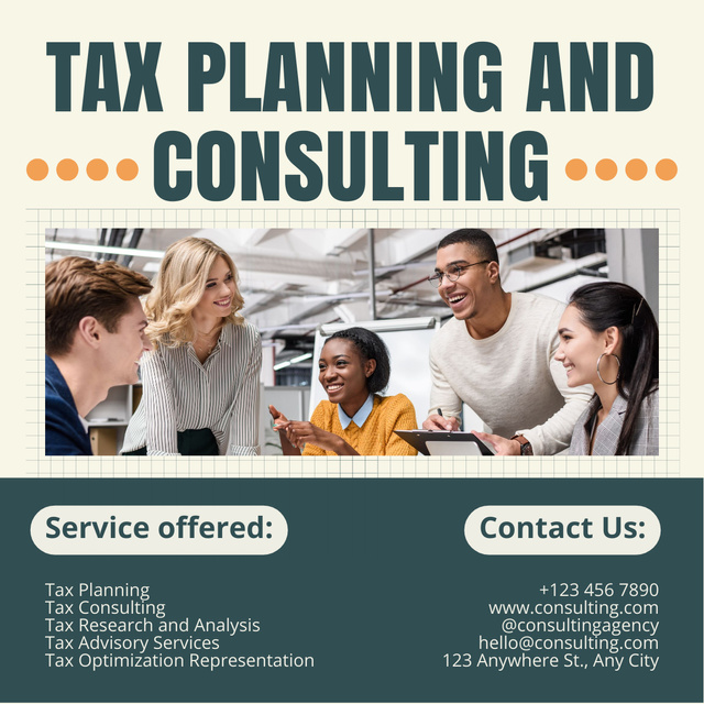 Business Consulting Services and Tax Planning LinkedIn postデザインテンプレート