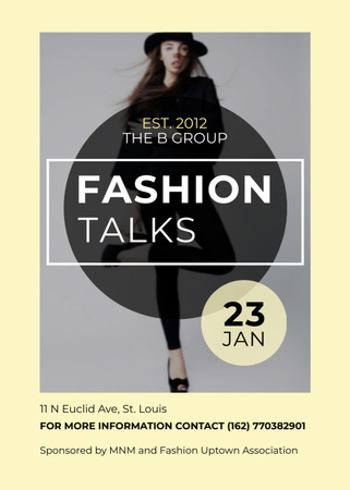 Fashion Talks Announcement with Stylish Woman Flayer Design Template