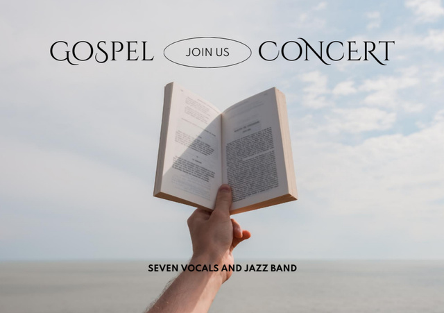 Gospel Concert Invitation with Religious Book in Hand Flyer A5 Horizontal Design Template