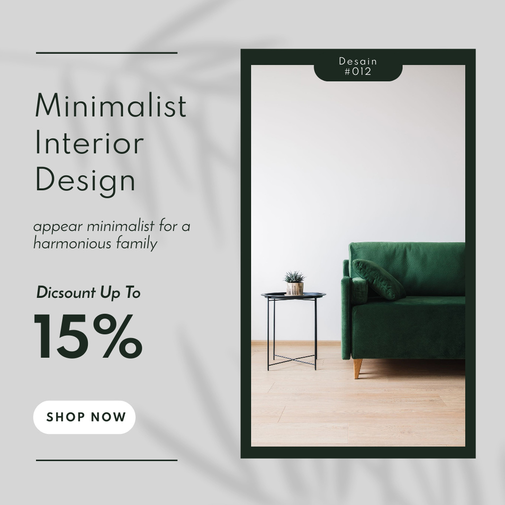 Minimalist Interior Design with a Discount Offer Instagram ADデザインテンプレート