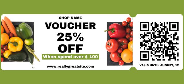 Voucher For Fresh Vegetables From Grocery Shop Coupon 3.75x8.25in Design Template