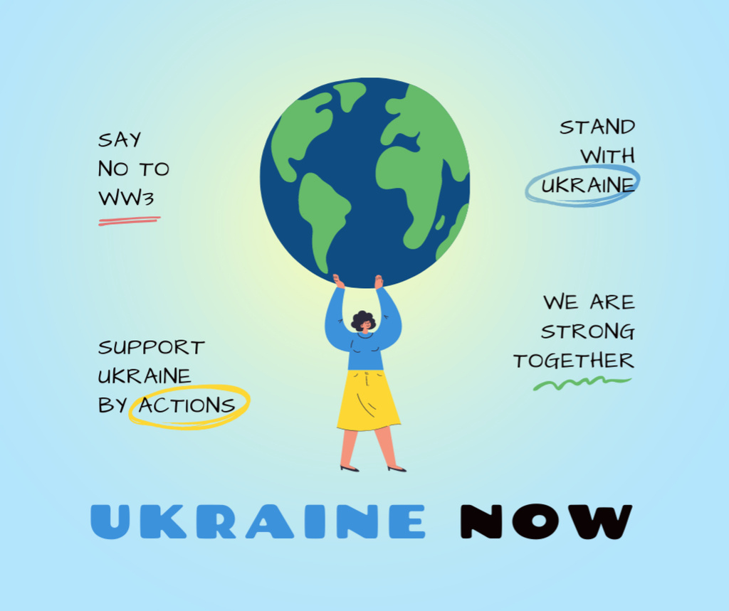 Volunteering during War in Ukraine with Woman holding Planet Facebook Design Template