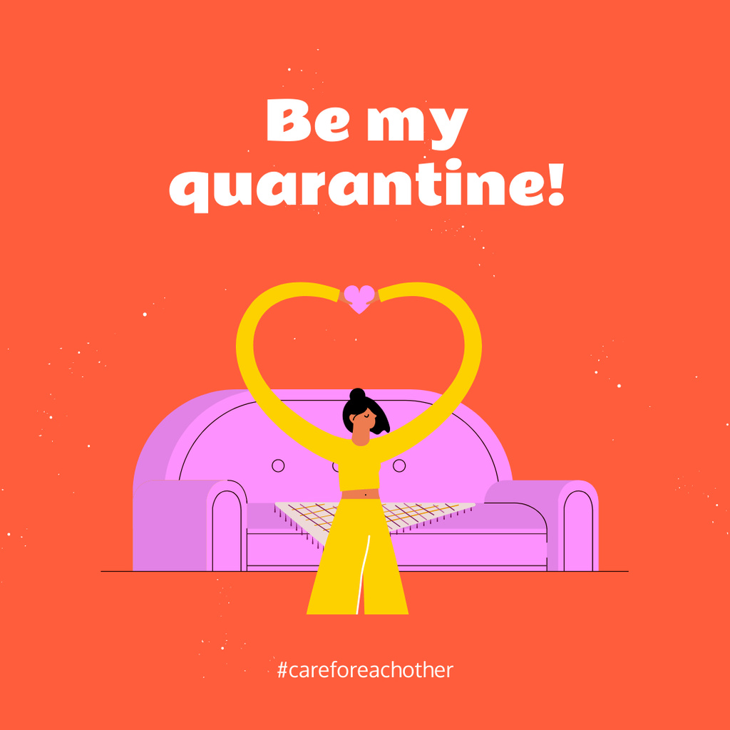 Quarantine concept with Woman Showing Heart by sofa Instagram tervezősablon