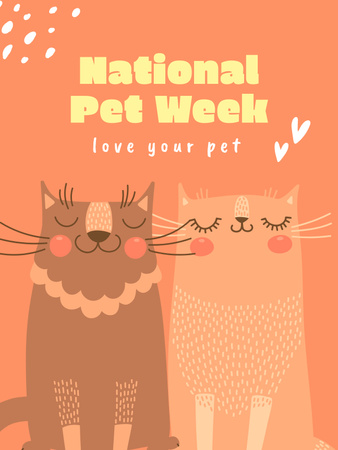 National Pet Week with Funny Cats Poster US Design Template
