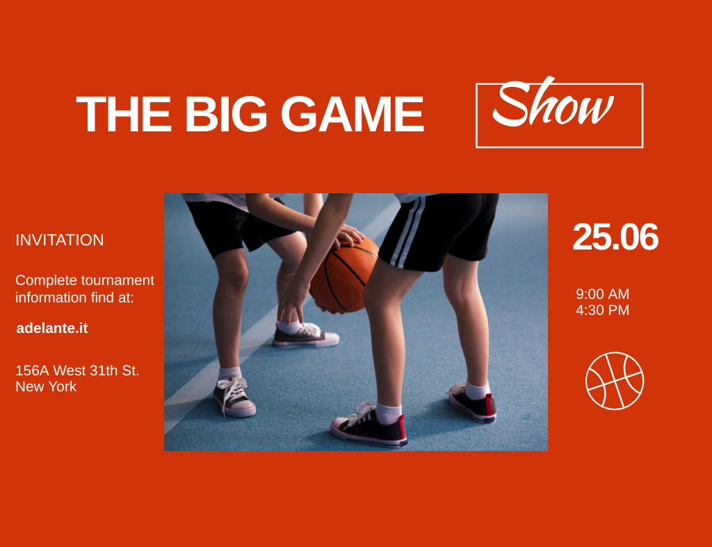 Basketball Tournament And Show Announcement Invitation 13.9x10.7cm Horizontalデザインテンプレート