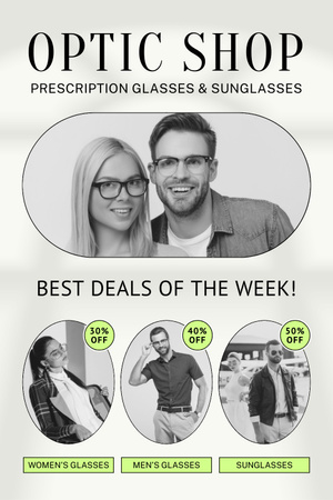 Plantilla de diseño de La mejor oferta semanal en gafas para hombres y mujeres Pinterest 