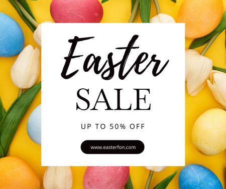 Easter Sale Announcement with Spring Flowers Facebook Design Template