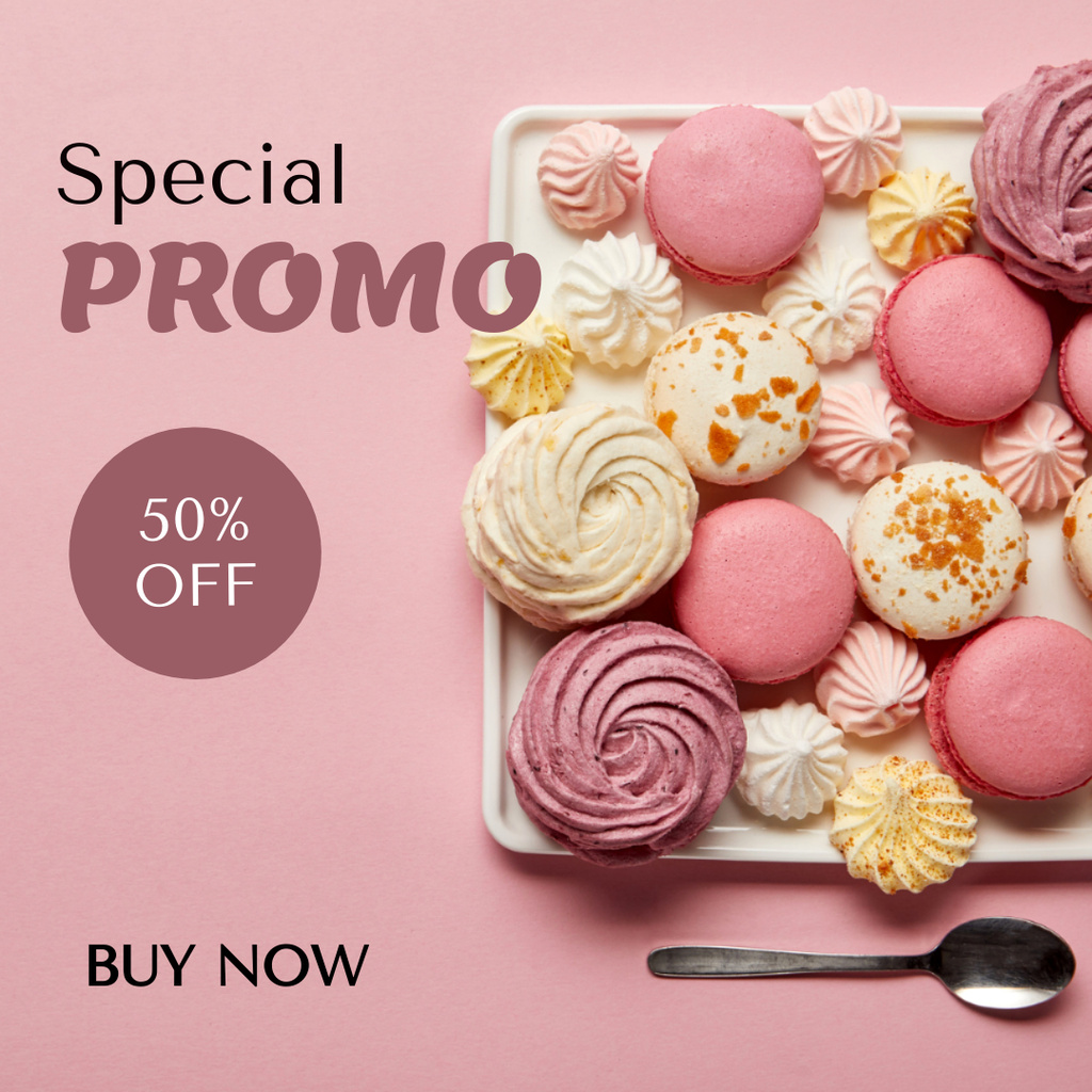 Designvorlage Sweet Macaroons On Plate With Discount Offer für Instagram