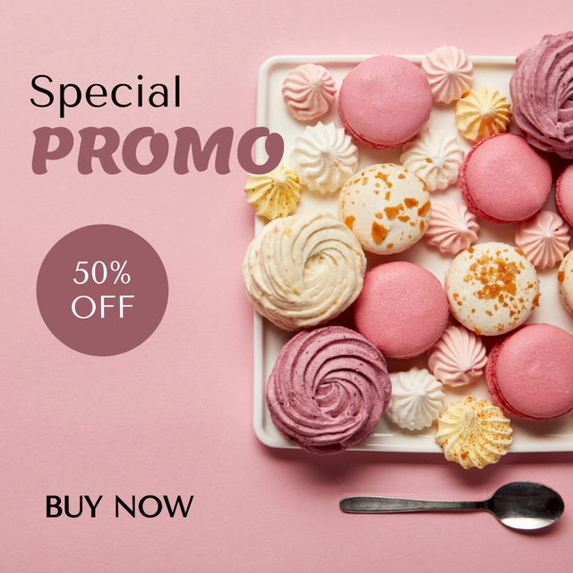 Designvorlage Sweet Macaroons On Plate With Discount Offer für Instagram