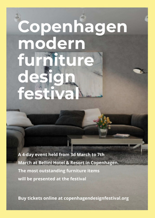 Template di design Interior Decoration Event Announcement with Sofa in Grey Flayer