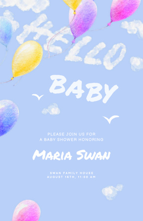 Szablon projektu Baby Birthday Announcement with Bright Balloons Invitation 5.5x8.5in