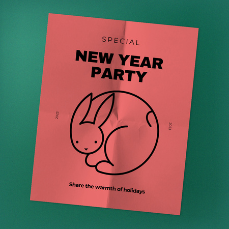 New Year Party Announcement with Cute Tiger Instagram Design Template