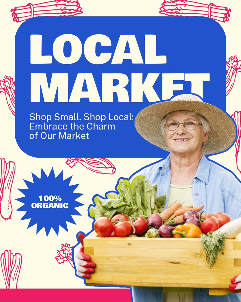 Cute Elderly Woman Offering Products from Local Farm Instagram Post Vertical tervezősablon