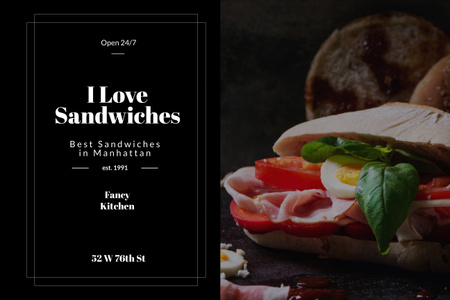 Restaurant with Crispy Delicious Sandwiches Poster 24x36in Horizontal Design Template