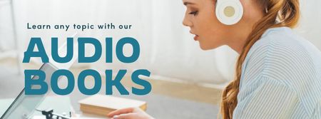 Audio Books Ad with Girl in Headphones Facebook cover tervezősablon