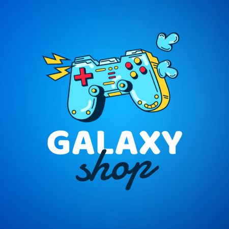 Gaming Store Offer with Gamepad in Blue Animated Logo Šablona návrhu