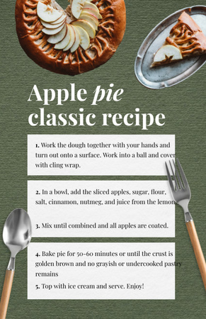 Classic Apple Pie Green Recipe Card Design Template