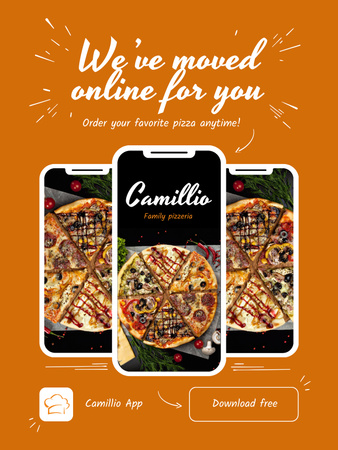 Plantilla de diseño de Orden de pizza deliciosa en la aplicación para teléfonos inteligentes Poster US 