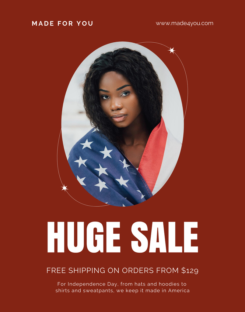 Announcement of Huge Sale Offer on USA Independence Day In Red Poster 22x28in Design Template