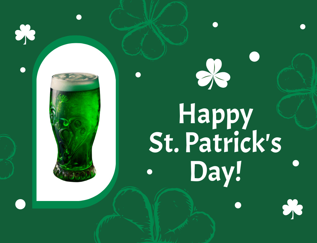 Holiday Wishes for St. Patrick's Day with Glass of Ale Thank You Card 5.5x4in Horizontal Tasarım Şablonu