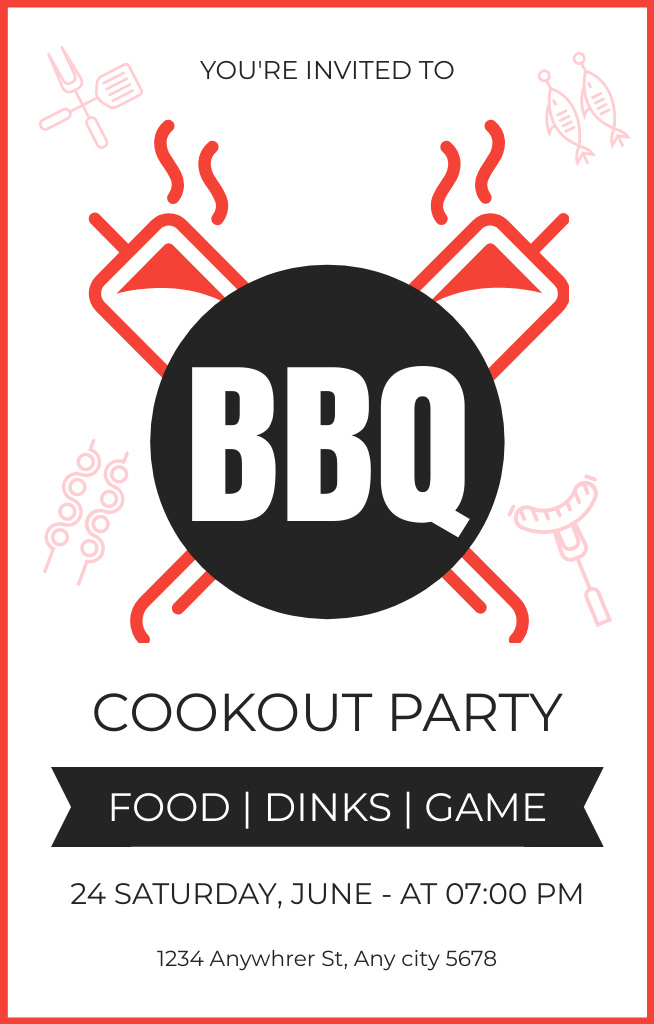 Simple Ad of Cookout Party Invitation 4.6x7.2in Tasarım Şablonu